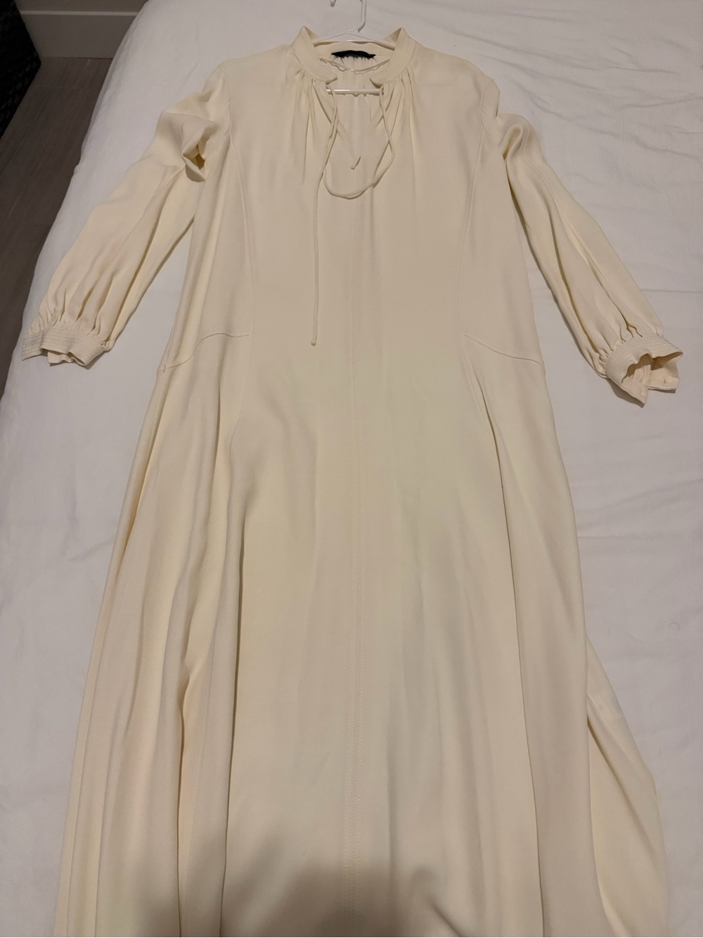 Women's Cream Long Sleeve Tie-Neck Maxi Dress